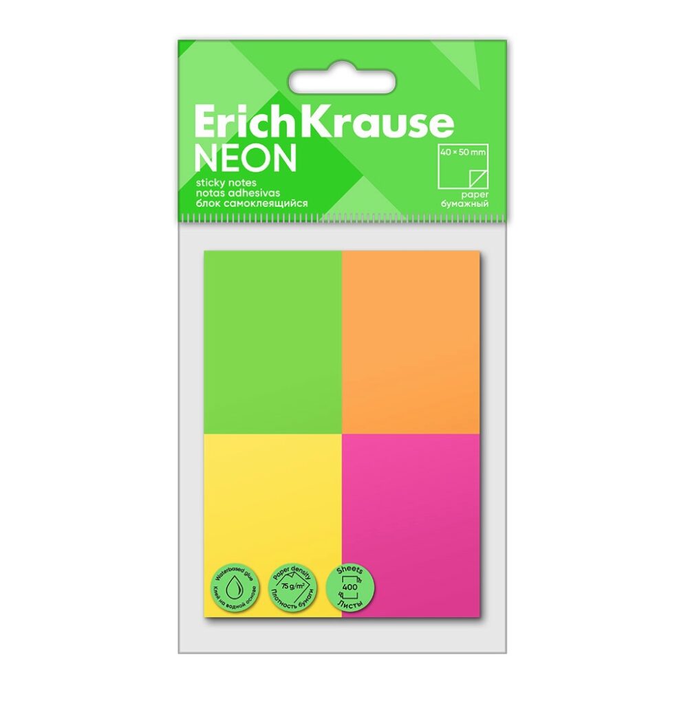 Lipnūs lapeliai 40 x 50 mm 4 neoninės spalvos (400lap.) ErichKrause 61712