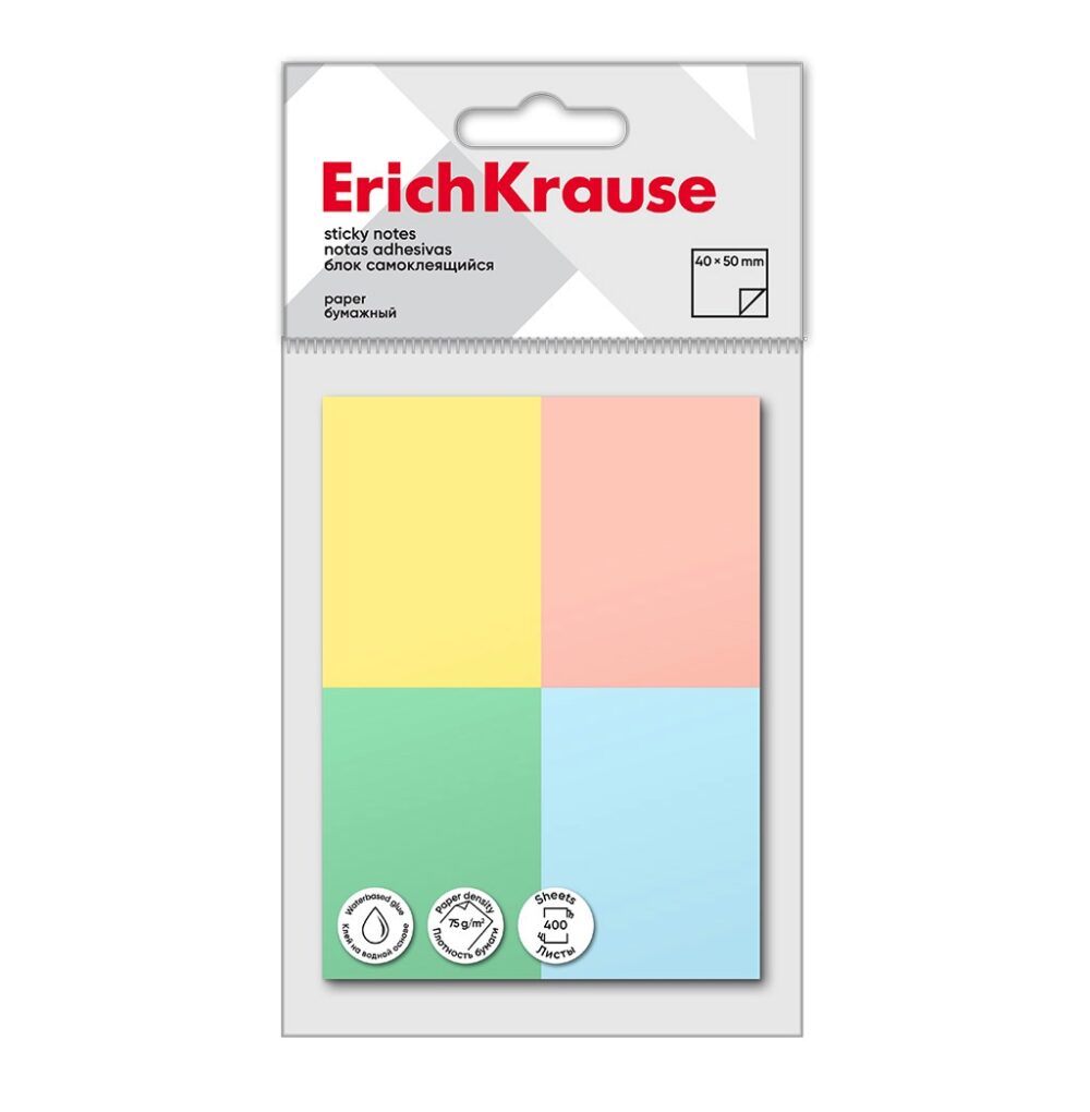 Lipnūs lapeliai 40 x 50 mm 4 pastelinės spalvos (400lap.) ErichKrause 61711