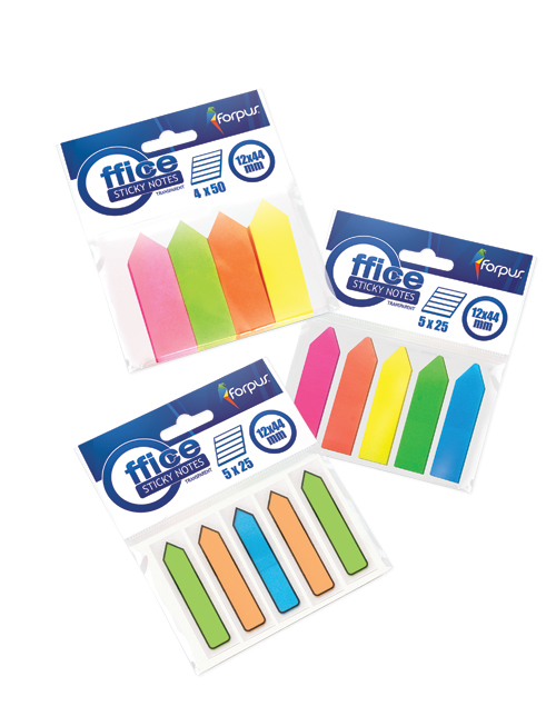 Lipnūs plastikiniai žymekliai - indeksai "Strėlytės" 12 x 44 mm 5 spalvų Forpus 42037