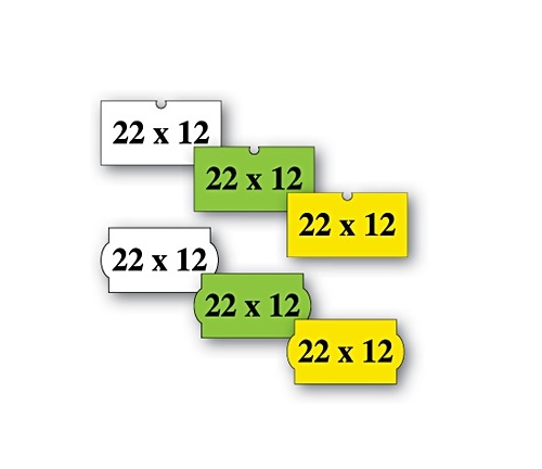 Lipnios kainų etiketės 22 x 12 mm spalvotos banguotos