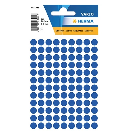 Lipnios etiketės apvalios 8mm 540vnt. tamsiai mėlynos Herma 1833