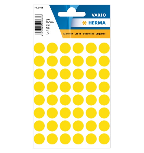Lipnios etiketės apvalios 13mm 240vnt. geltonos Herma 1861