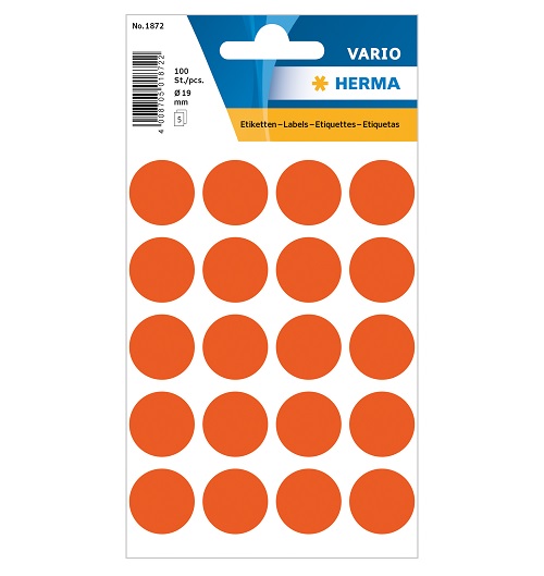 Lipnios etiketės apvalios 19mm 100vnt. raudonos Herma 1872