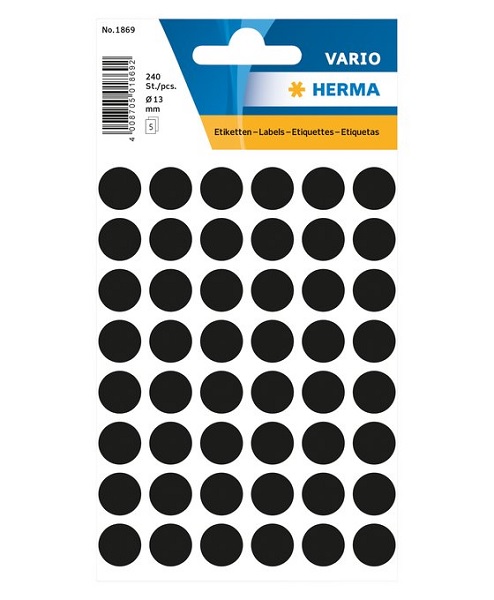 Lipnios etiketės apvalios 13mm 240vnt. juodos Herma 1869