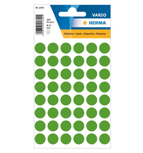 Lipnios etiketės apvalios 13mm 240vnt. žalios Herma 1855