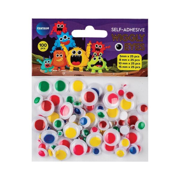 Lipnios judančios akys "Wiggly Eyes" 100vnt. spalvotos Centrum 81169