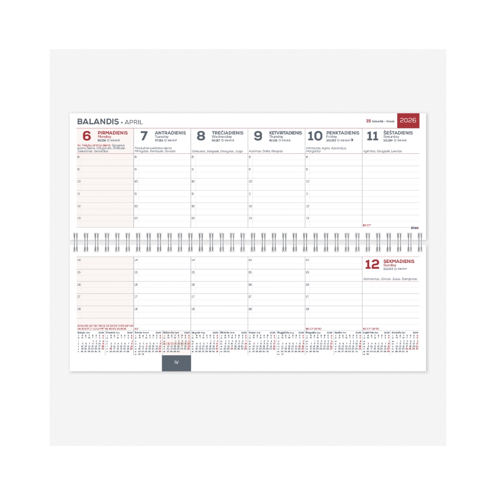 Stalo kalendorius su spirale Memo PVC 2026m. žalias Timer - Image 2