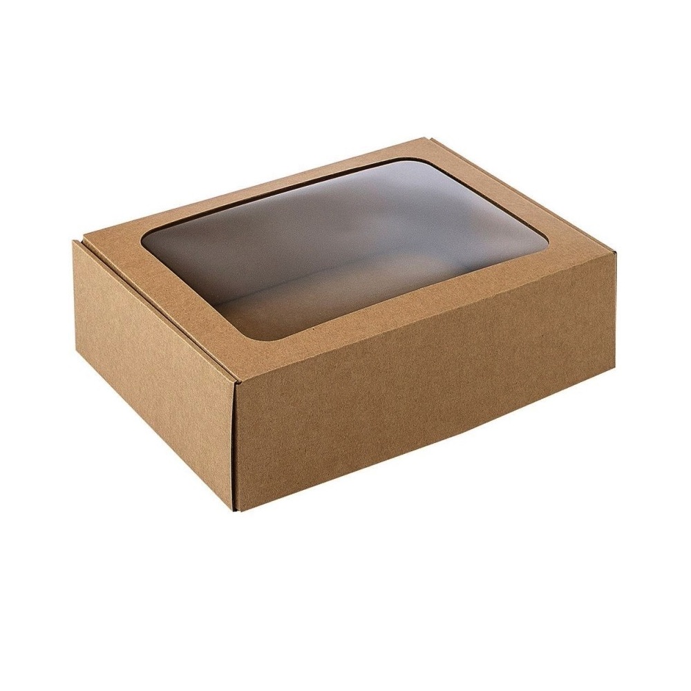 Greito uždarymo dovanų dėžutė su PVC langu 305x215x80 mm rudos sp. 37969