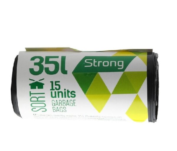 Maišai šiukšlėms 35 litrų 15 vnt. juodi Sortex