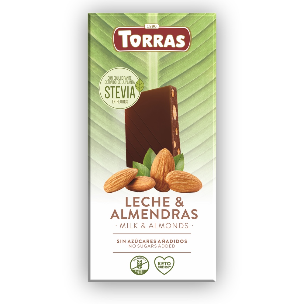 Pieniškas šokoladas "Milk&Almonds" su stevija 125g Torras
