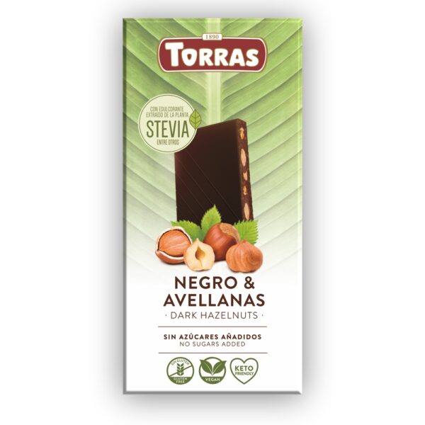 Juodas šokoladas "Dark Hazelnuts" su stevija 125g Torras