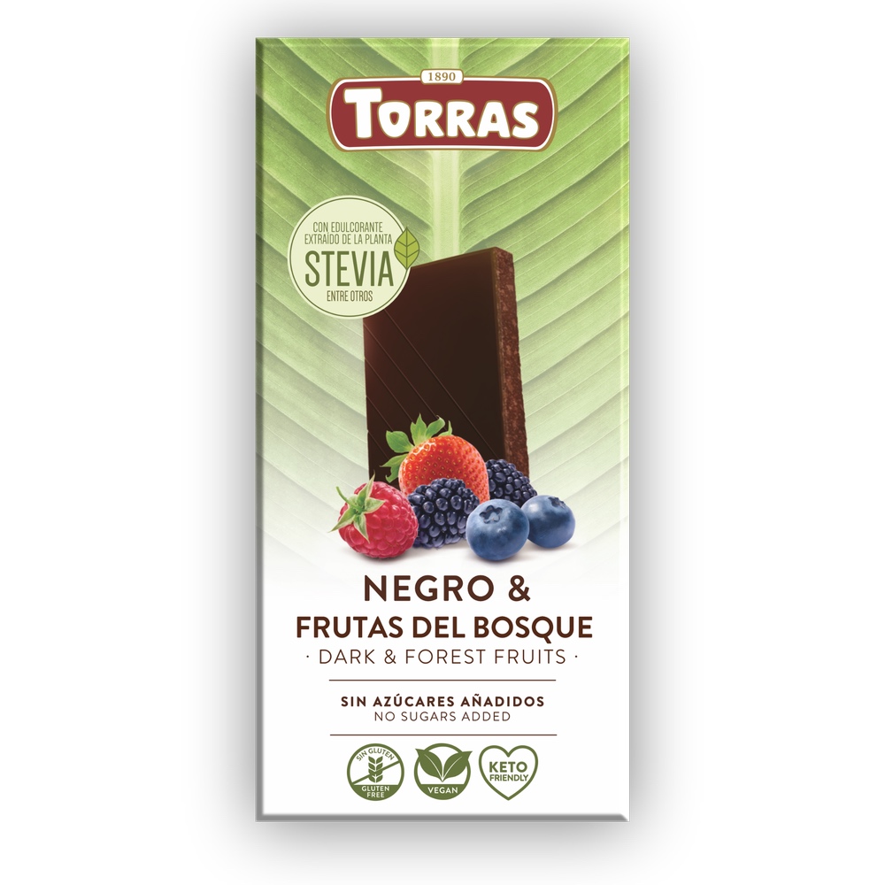 Juodas šokoladas "Dark&Forest Fruits" su stevija 125g Torras