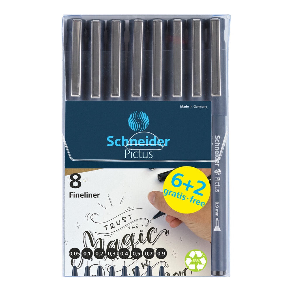 Grafinių rašiklių Pictus rinkinys 8 vnt. 0.05-0.9mm juodi Schneider 197598 - Image 2