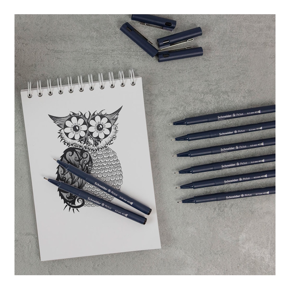 Grafinių rašiklių Pictus rinkinys 8 vnt. 0.05-0.9mm juodi Schneider 197598 - Image 3