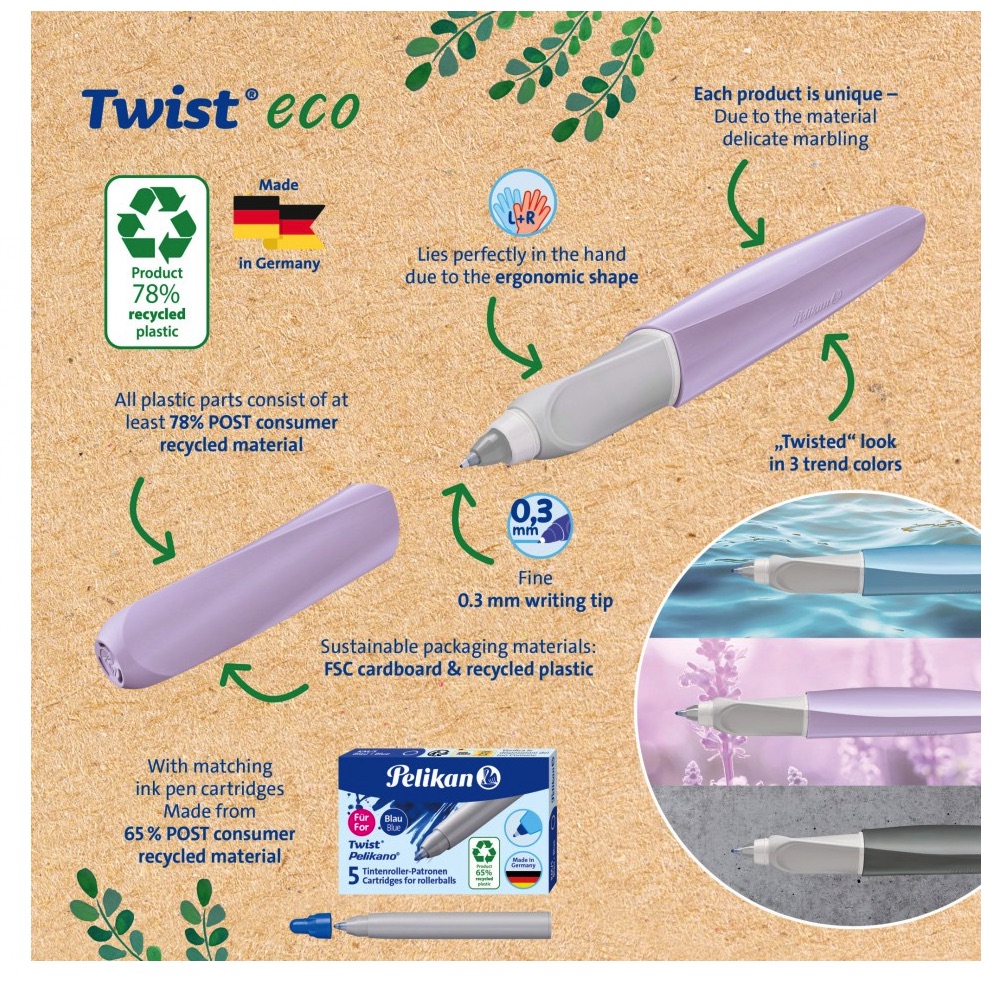 Rašalo kapsulės Twist Eco rašikliui KM/5 5vnt. mėlynos Pelikan 824682 - Image 3