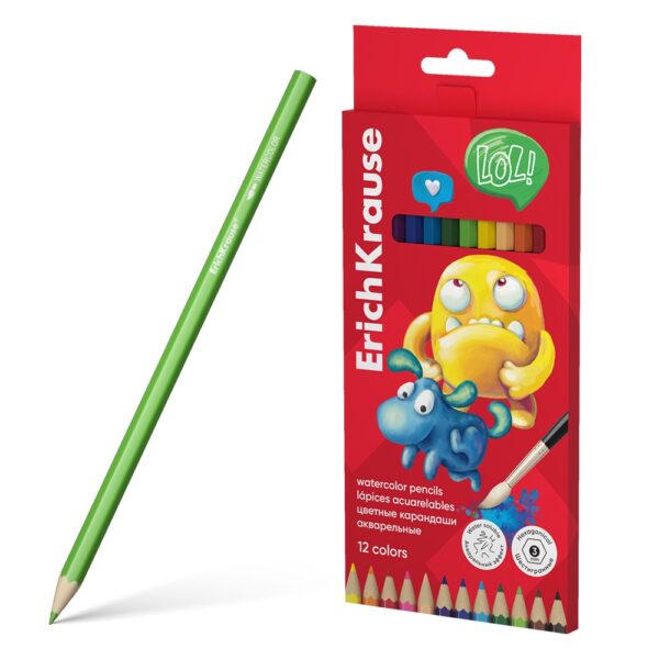 Spalvoti akvareliniai pieštukai + teptukas Jolly Friends 12 spalvų ErichKrause 61795