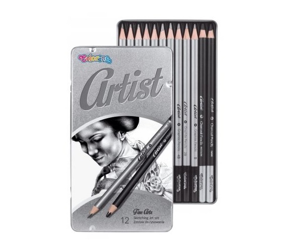 Pieštukai eskizams "Artist" 12 vnt. 4H-D metalinėje dėžutėje Colorino 80118PTR