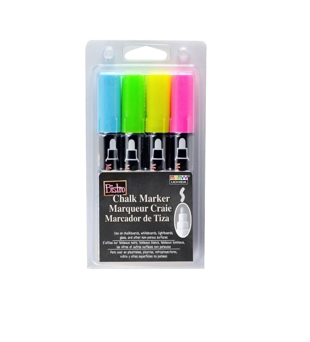 Kreidinių žymeklių rinkinys "Bistro" 4 fluorescencinės spalvos Marvy 480-4H