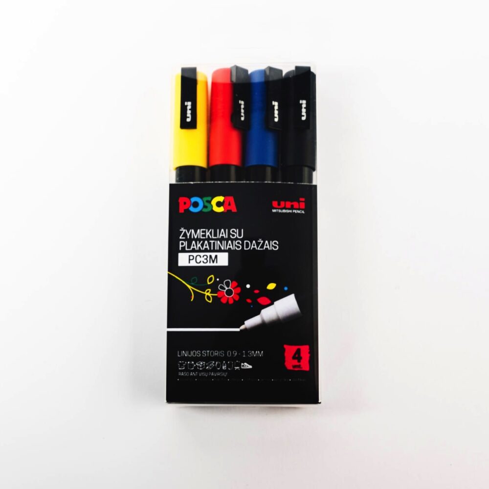 Žymeklių rinkinys POSCA PC-3M 0.9-1.3mm 4 spalvos Uni Mitsubishi Pencil