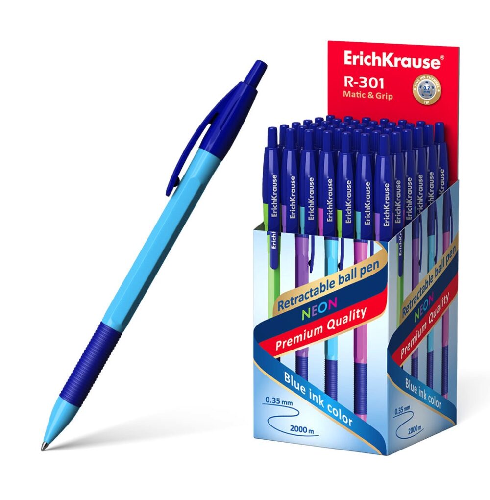 Automatinis tušinukas R-301 Matic&Grip Neon 0.7mm mėlynas ErichKrause