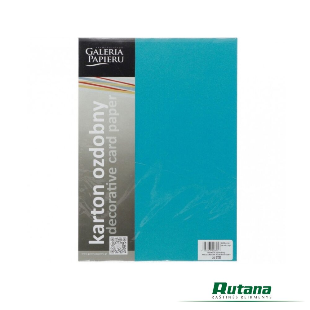 Dekoratyvinis kartonas A4 Millenium 220g 1 lapas turkio spalvos Galeria Papieru 200720 - Image 2