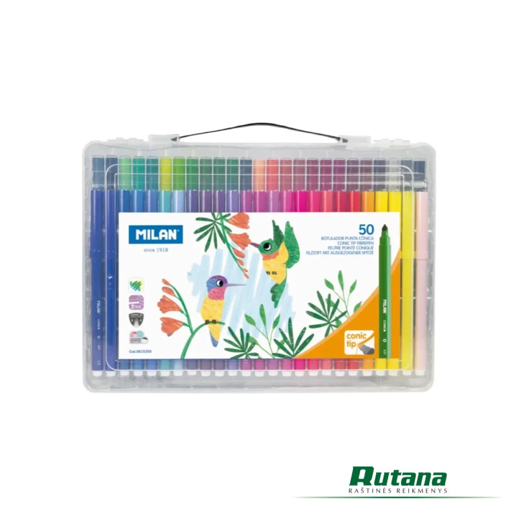 Flomasteriai 50 spalvų plastikinėje dėžutėje Milan 0615350