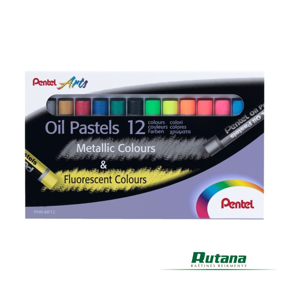 Pastelė aliejinė Arts Metallic&Fluorescent 12 spalvų Pentel PHN-MF12